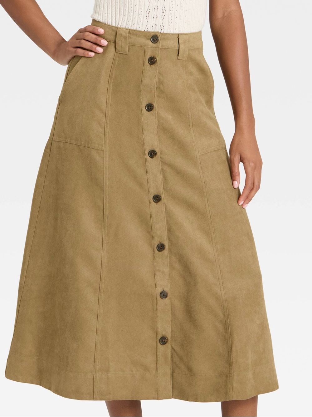 Women's Faux Suede Midi A-Line Skirt - Universal Thread Olive Green 4